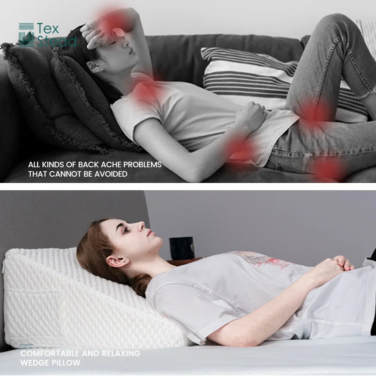 Afralia™ Memory Foam Bed Wedge Pillow Set - Back, Leg, and Knee Pain Relief