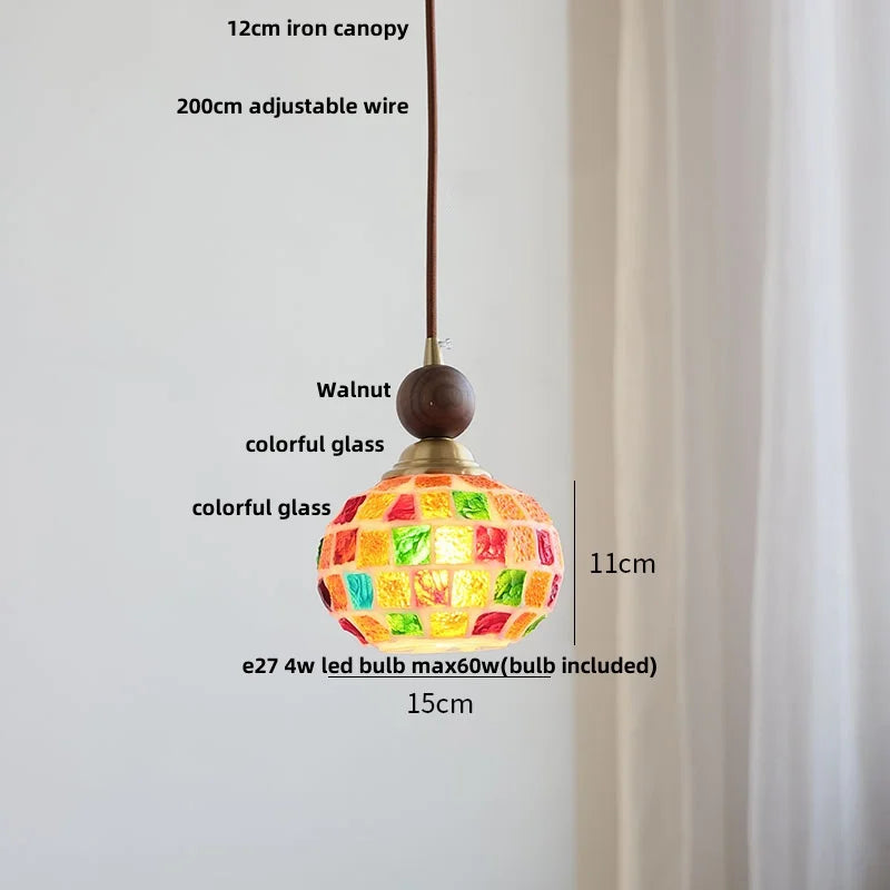 Afralia™ Tiffany Glass Wood LED Pendant Light - Nordic Modern Adjustable Hang Lamp