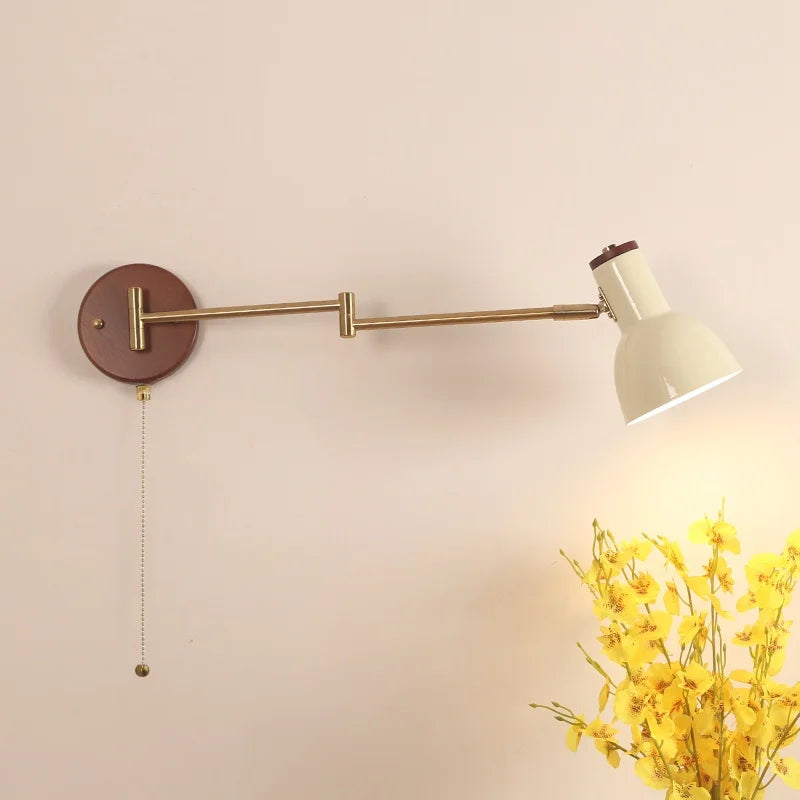 Afralia™ Modern Wood Wall Light with Swing Arm, Rotatable Design & Pull Chain Switch