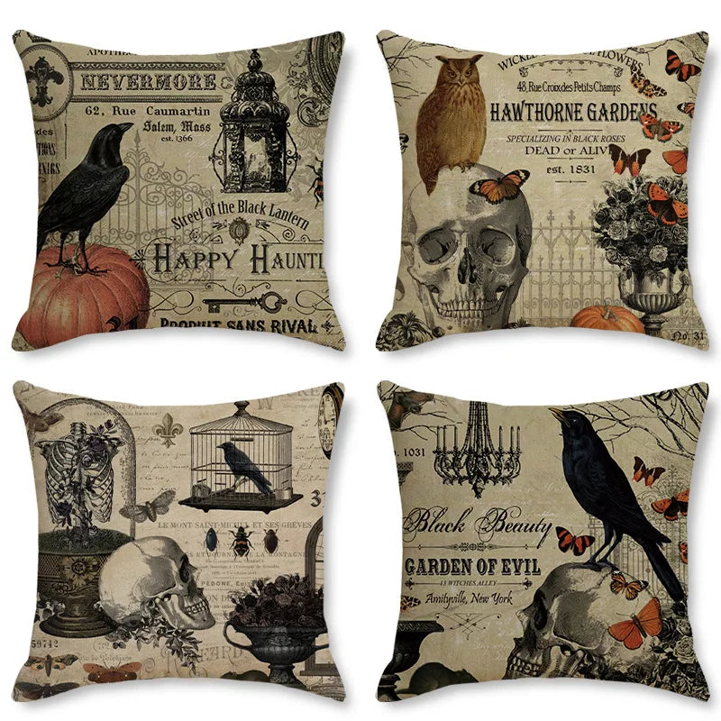 Afralia™ Halloween Pillowcase Set - Festive Sofa Cushion Covers with Pumpkin Cat Witch Hat Print.