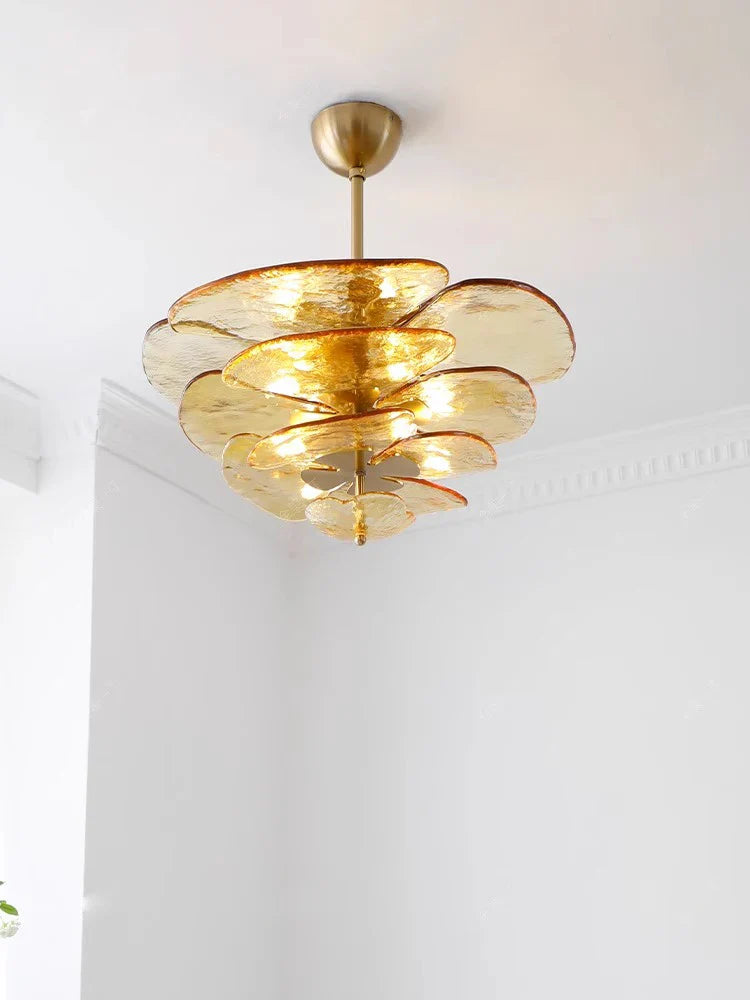 Afralia™ Amber Glass Ceiling Chandelier for Elegant Living Room Decor.