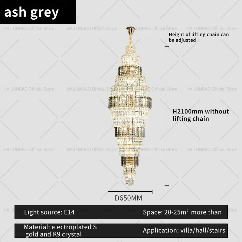 Afralia™ Crystal Spiral Staircase Chandelier: European Style Living Room Lighting