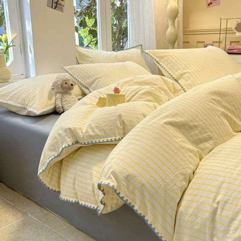 Afralia™ Striped Pure Cotton Bedding Set | Skin Friendly Comforter Cover Sets