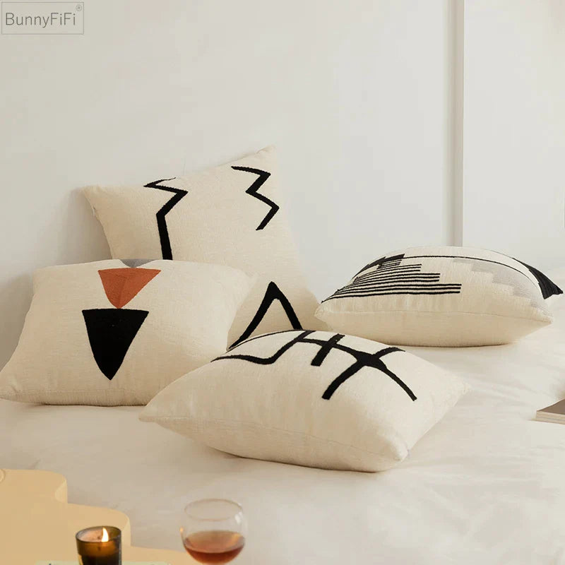 Chenille Embroidery Pillow Cover 45x45cm/30x50cm Afralia™ Cozy Abstract Pattern for Living Room
