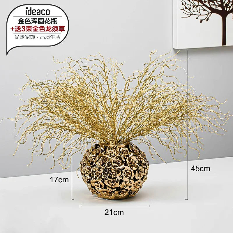 Afralia™ Elegant Gold Ceramic Rose Vase for Modern Home Decor & Wedding Centerpieces