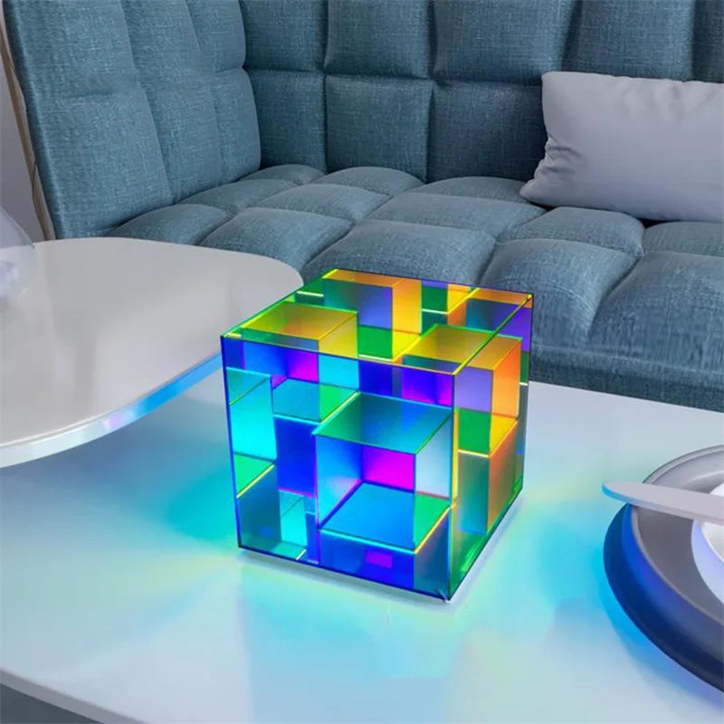 Afralia™ LED Square Color Cube Table Lamp for Home Bedroom Decoration