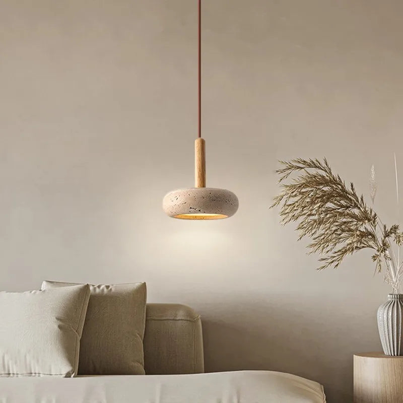 Afralia™ Natural Wood Stone Pendant Light for Home Bedside Restaurant