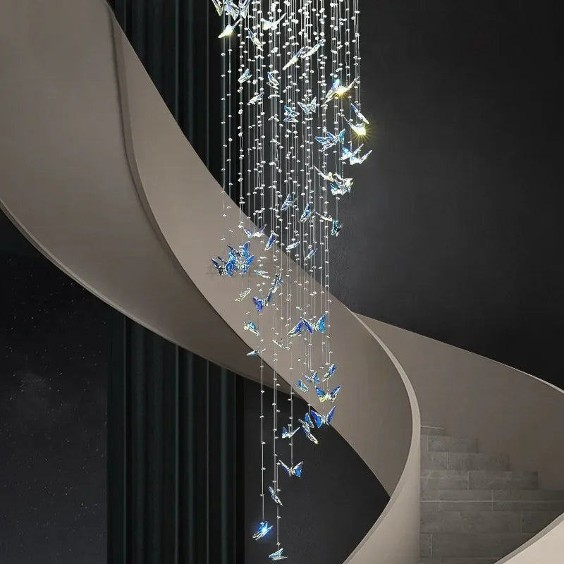 Afralia™ Butterfly Crystal Chandelier for High Ceilings - Modern Staircase Pendant Lighting