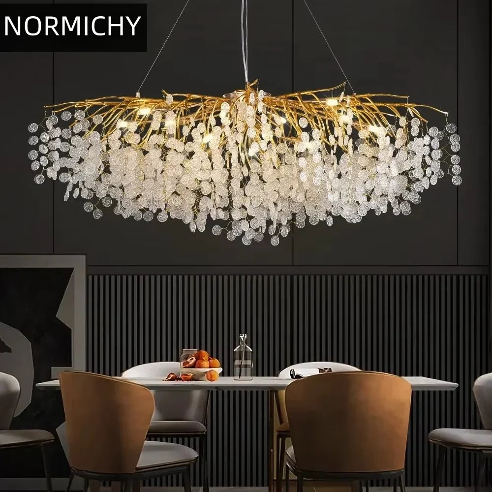 Afralia™ Gold Crystal Chandelier Pendant Light for Kitchen Island Living Room