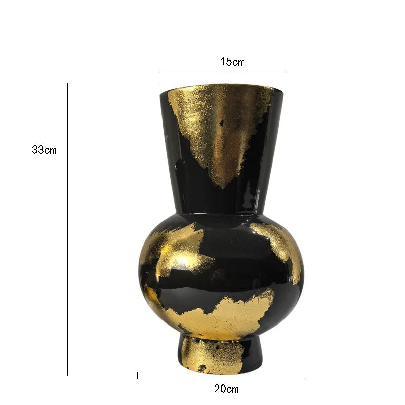 "Afralia™ Gold Foil Pattern Ceramic Vase - Handcrafted Flowerpot Terrarium Home Decor"