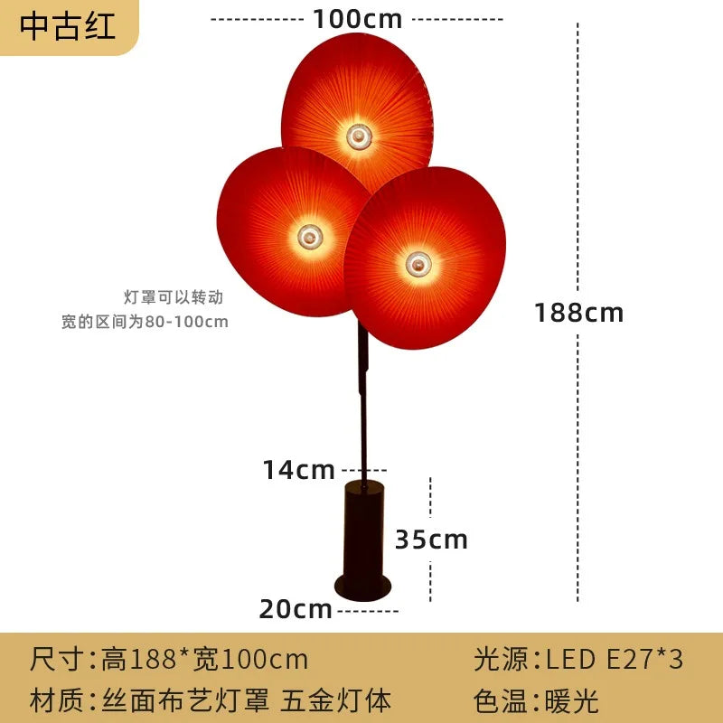 Afralia™ Wabi-sabi Fan Floor Lamp LED E27 Fabric Art Decorative Standing Light