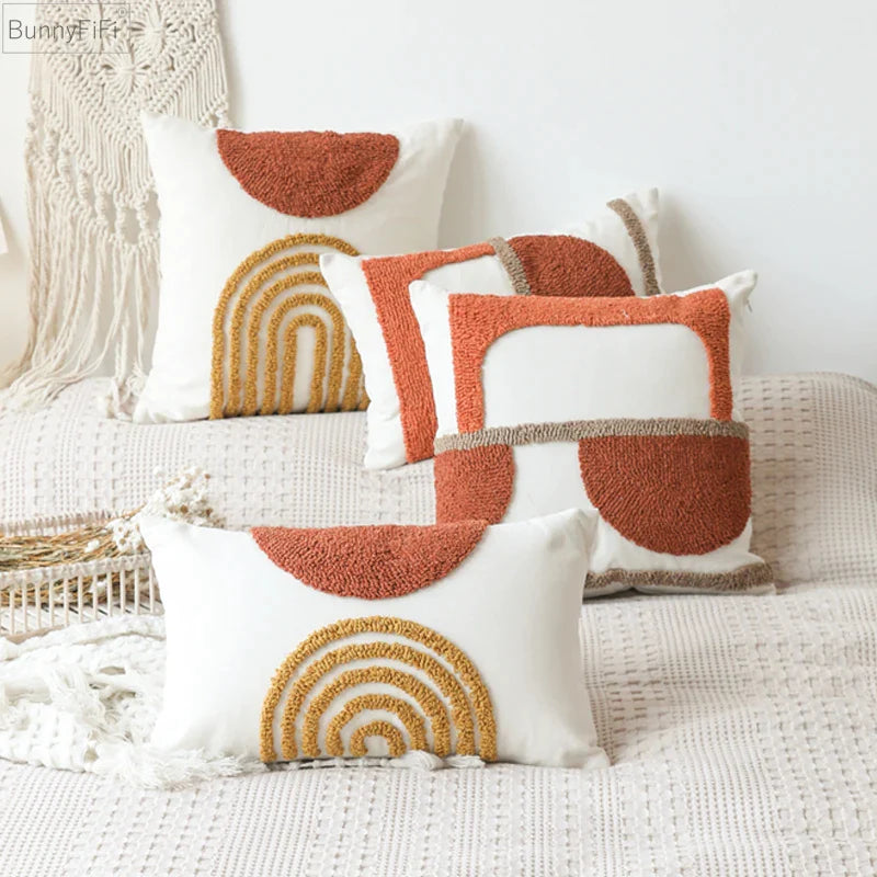 Gematric Tufted Circle Cushion Cover in Burnt Orange by Afralia™