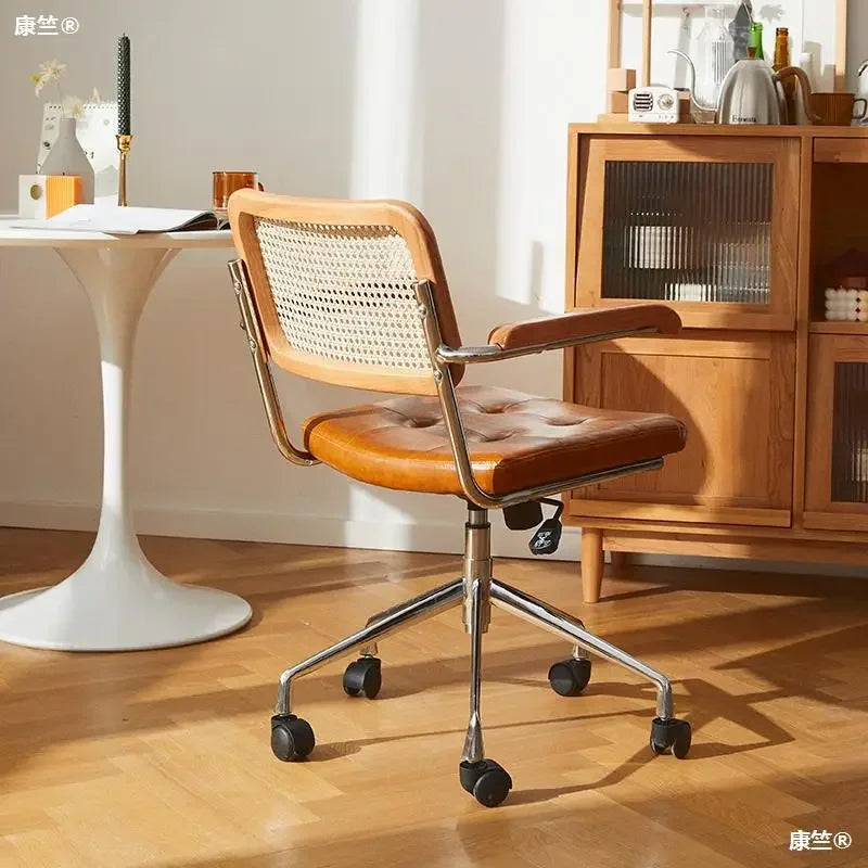 Afralia™ Rattan Swivel Office Chair: Ergonomic, Backrest, Armrest, Roller, Gaming, Executive, Home Office