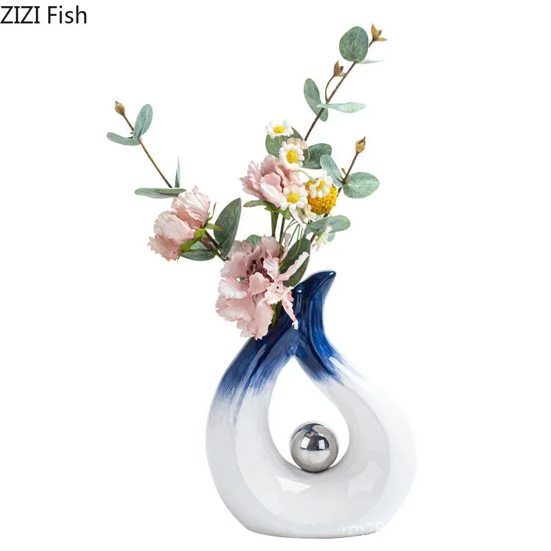 Afralia™ Silver Ball Ceramic Vase for Desk Decor with Artificial Flowers