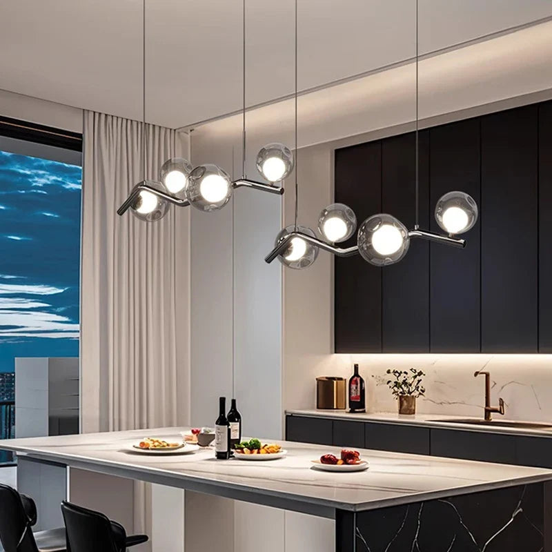 Afralia™ Smoky Gray Glass LED Chandelier Pendant Lights for Dining Room Kitchen Island