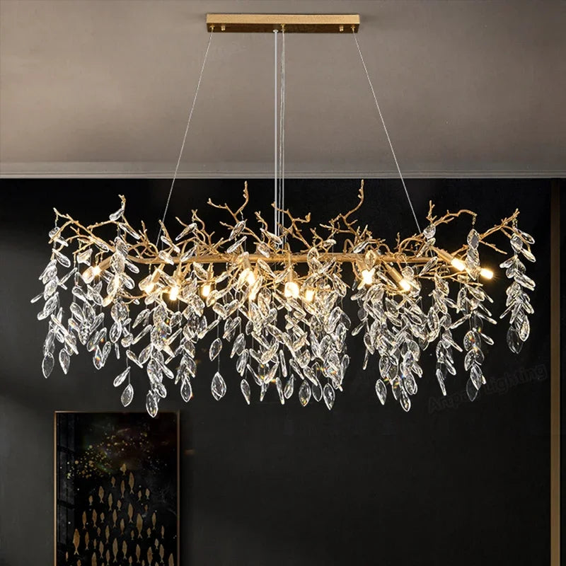 Afralia™ Luxury Crystal Chandeliers Metal Hanging Lamp for Dining Living Room & Hotel Hall