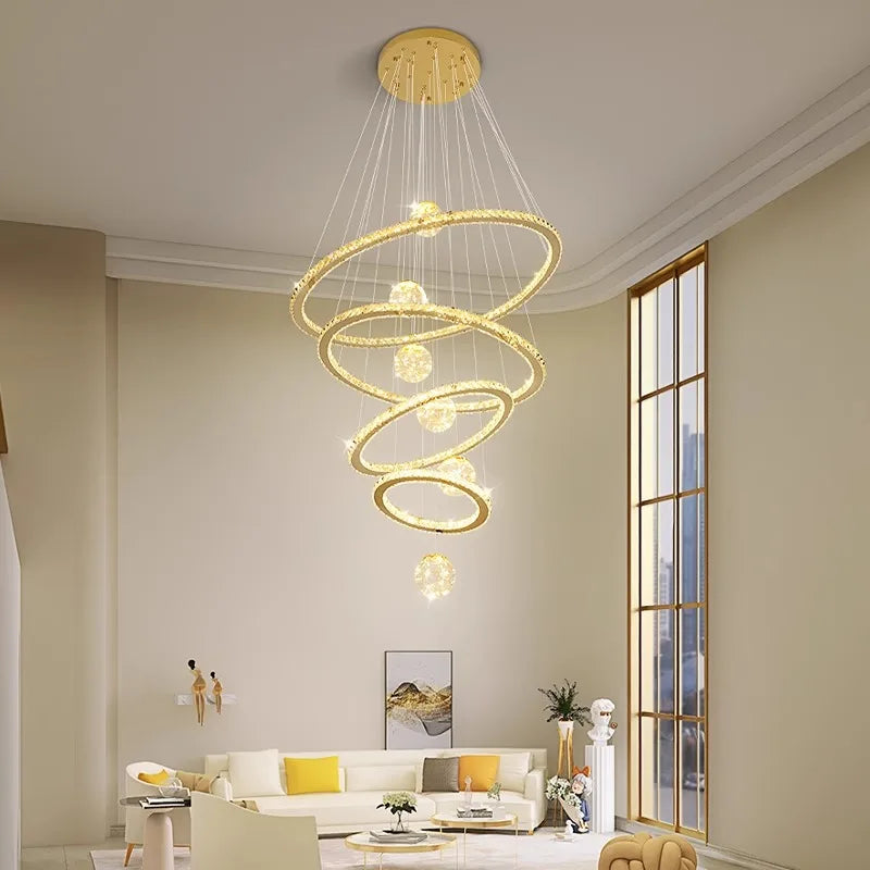 Afralia™ Crystal Chandelier Stair Pendant Lamp Living Room Pendant Lights Interior Lighting