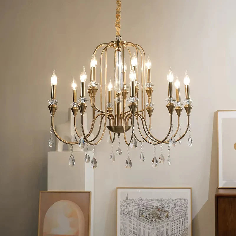 Afralia™ Luxury Copper Crystal Chandelier - Retro Gold Candle Pendant Light