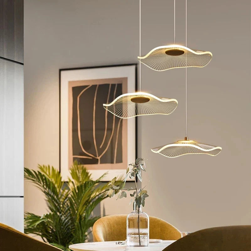 Afralia™ Modern LED Lotus Chandelier for Staircase Dining Room Luxury Gold Hanging Lamp