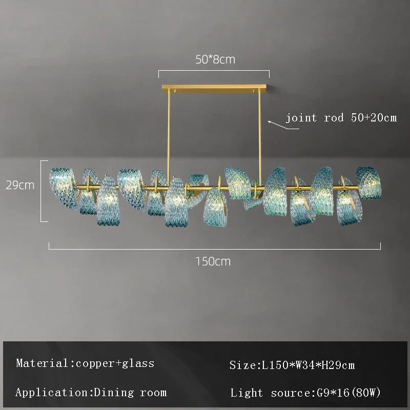 Afralia™ Peacock Blue Glass Shade Chandelier | Luxury Copper LED Pendant Light for Home Dining