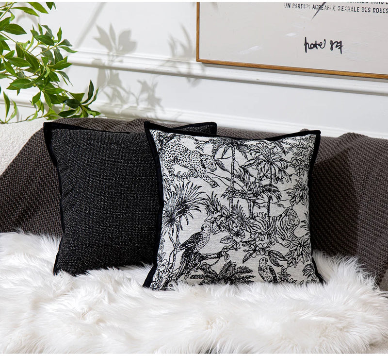 Afralia™ Forest Jacquard Cushion Cover 45*45 - Luxe Black PU Woven Autumn Pillow Cover