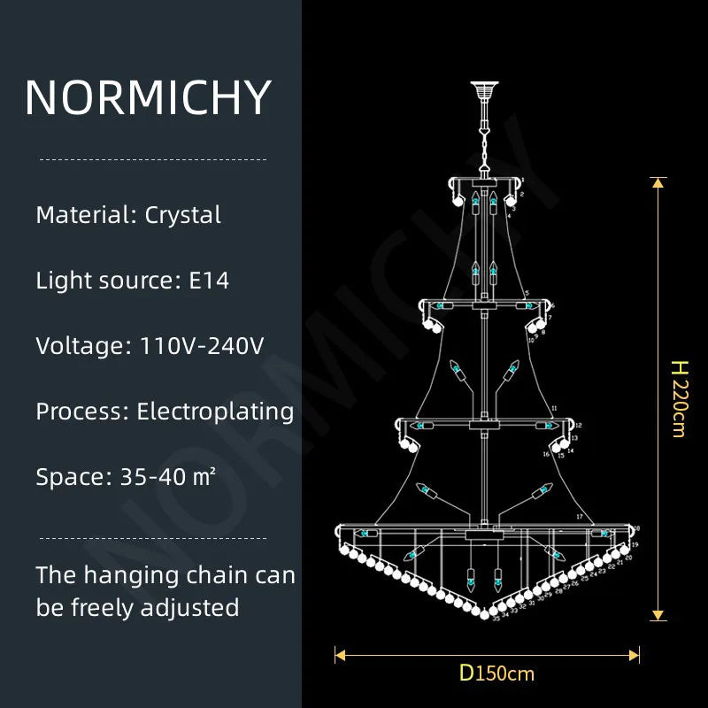Afralia™ European Luxury Crystal Chandelier for High Ceilings