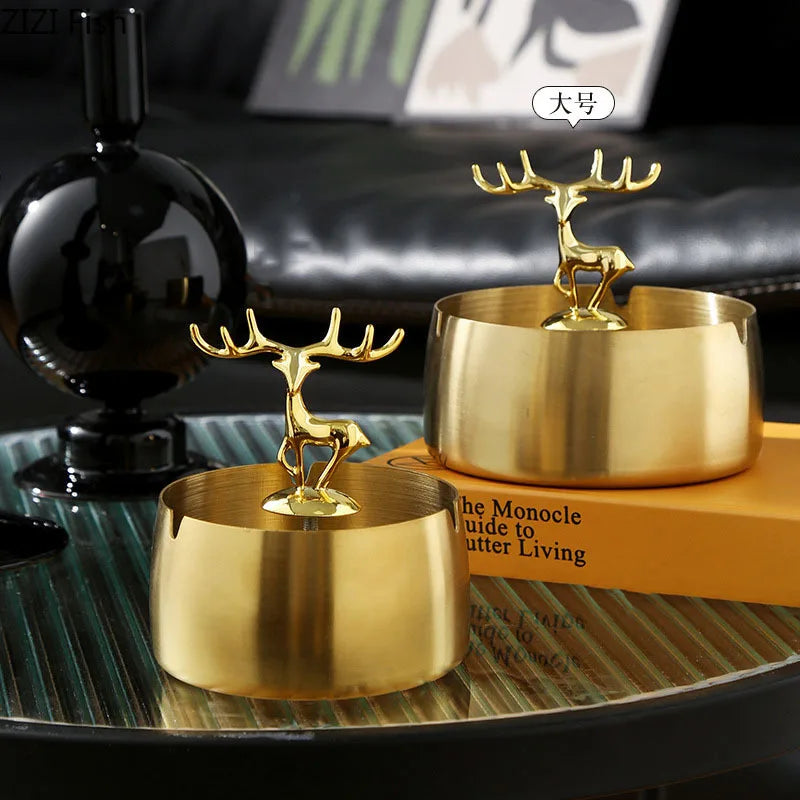 Afralia™ Golden Deer Stainless Steel Ashtray | Smoking Accessories Weed Ash Tray Boyfriend Gift