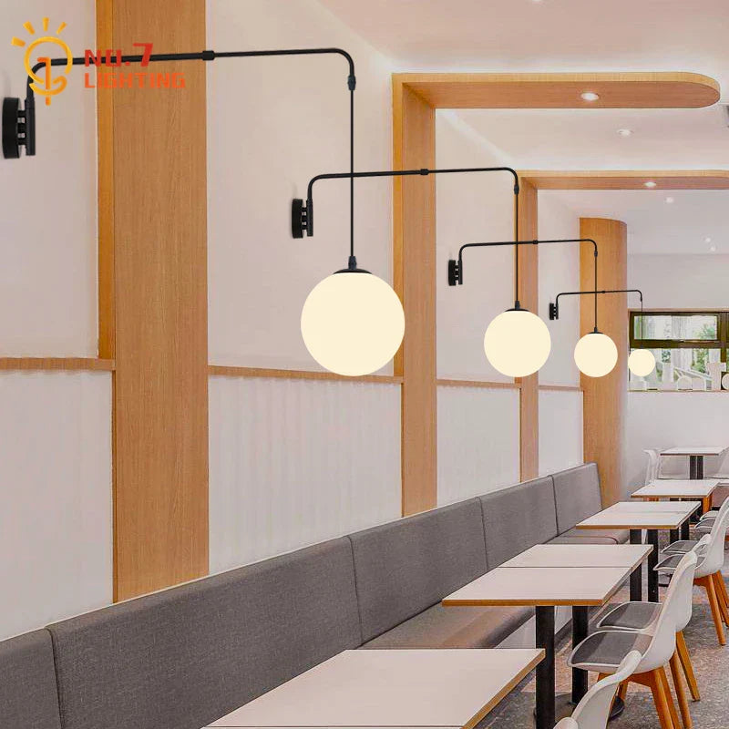 Afralia™ Telescopic Swing Arm Glass Ball Wall Lamp LED E27 Bedroom Decor