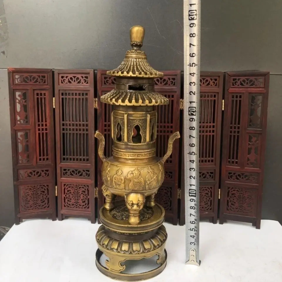 Afralia™ Brass Three-Tiered Tower Incense Burner with Tripod Furnace for Home Buddhist Hall