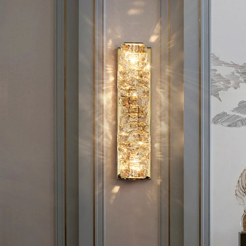 Afralia™ Modern Gold Crystal Wall Sconce LED Lamp for Living Room, Bedroom, TV Background