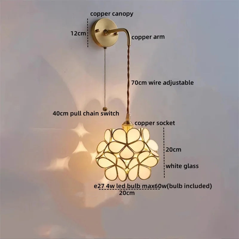 Afralia™ Copper Glass LED Wall Sconce Pull Chain Switch - Modern Stair Light Fixtures
