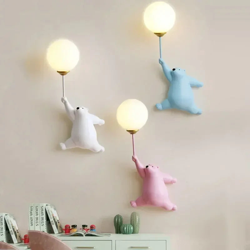 Afralia™ Bear Moon Wall Lamp: Modern Cartoon Light for Kids' Bedroom Décor