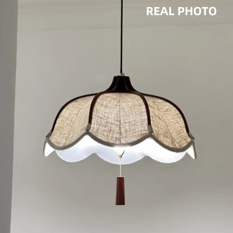 Afralia™ Wood E27 LED Fabric Pendant Chandelier for Dining & Bedroom Lighting
