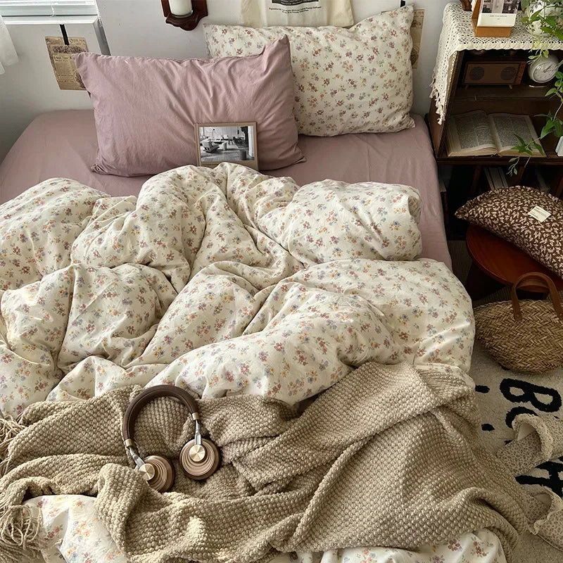 Afralia™ Cute Cartoon Washed Cotton 4-Piece Bedding Set for Spring Soft Skin-Friendly Sheets