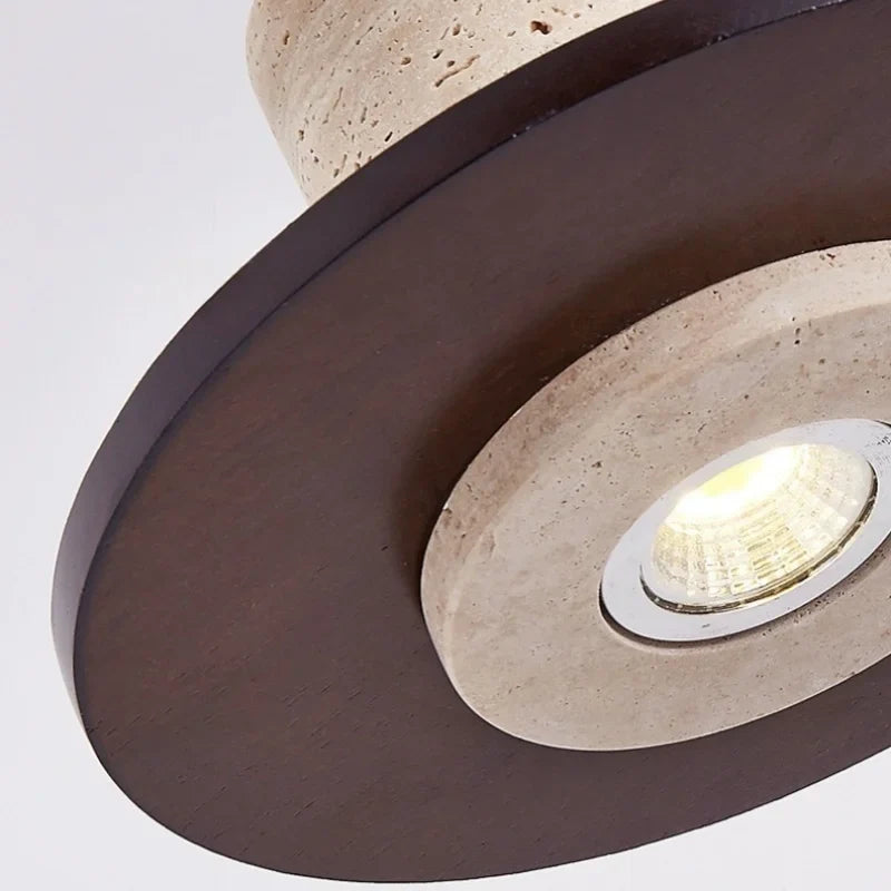 Afralia™ Stone Wood LED Pendant Lights Yellow Travertine Vintage Hanging Lamp