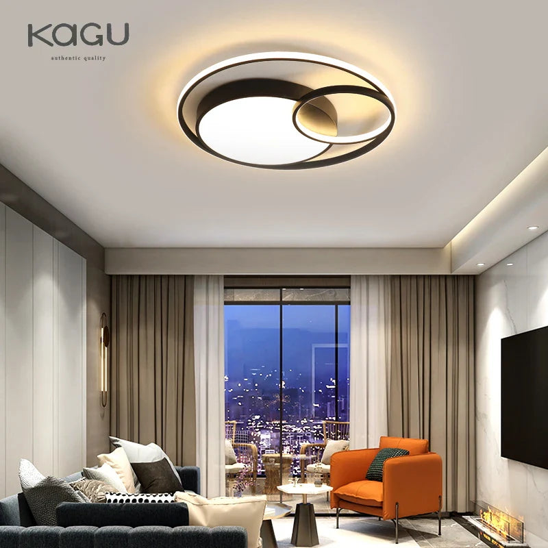 Afralia™ Black Modern LED Ceiling Lights, Dimmable Round Ring Light Fixtures for Living Room