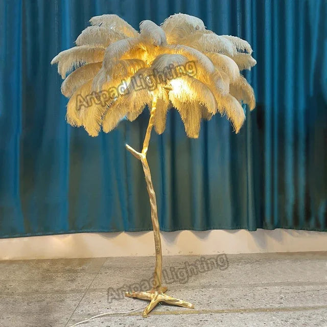 Afralia™ Ostrich Feather Floor Lamp Modern LED Light Fixtures Living Room Bedroom