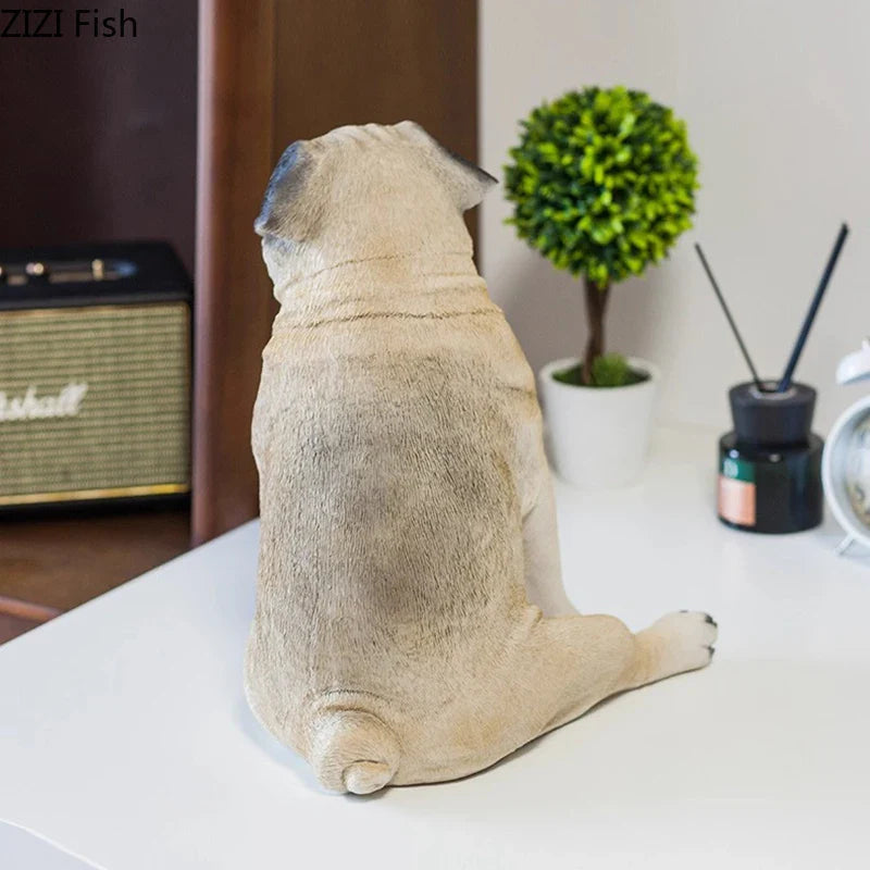 Afralia™ Pug Dog Resin Sculpture Desk Ornament Room Decor Aesthetic Statue