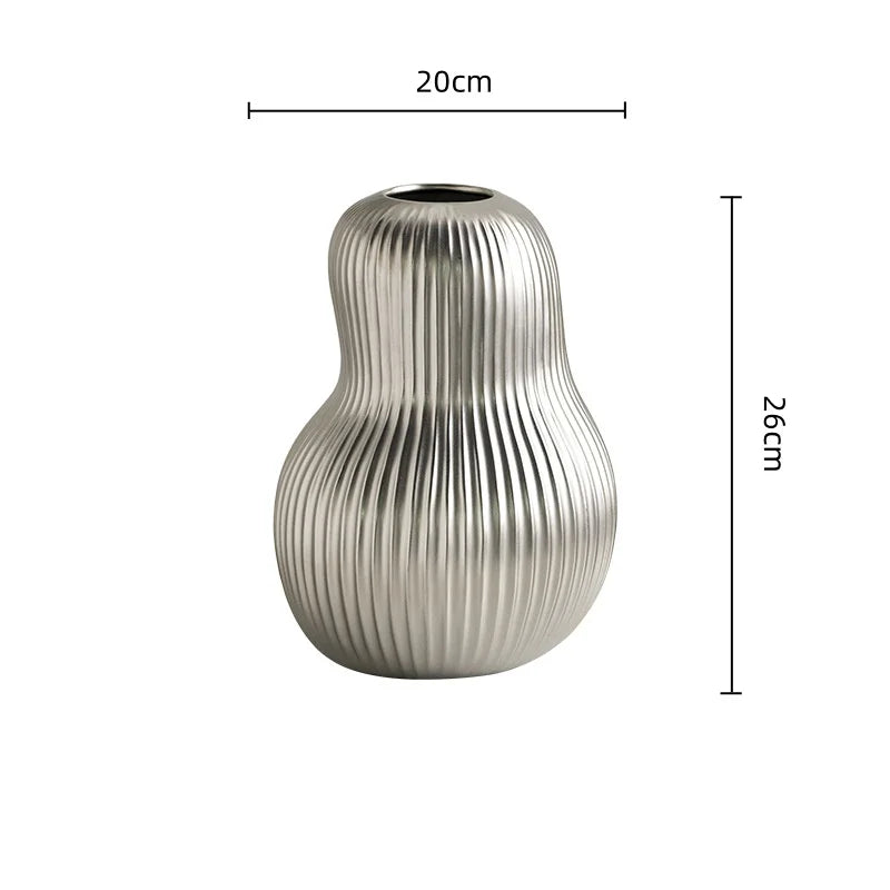 Afralia™ Silver Ceramic Vase with Fruits and Geometric Stripes