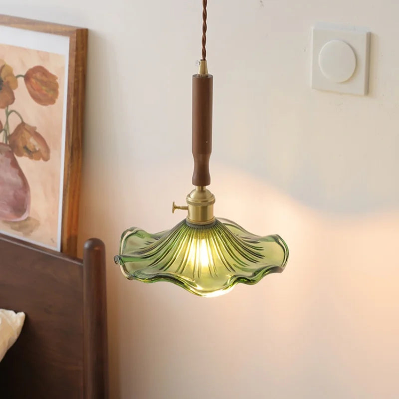 Afralia™ Glass Walnut Copper LED Pendant Light for Living Dining Bedroom, Nordic Modern Design