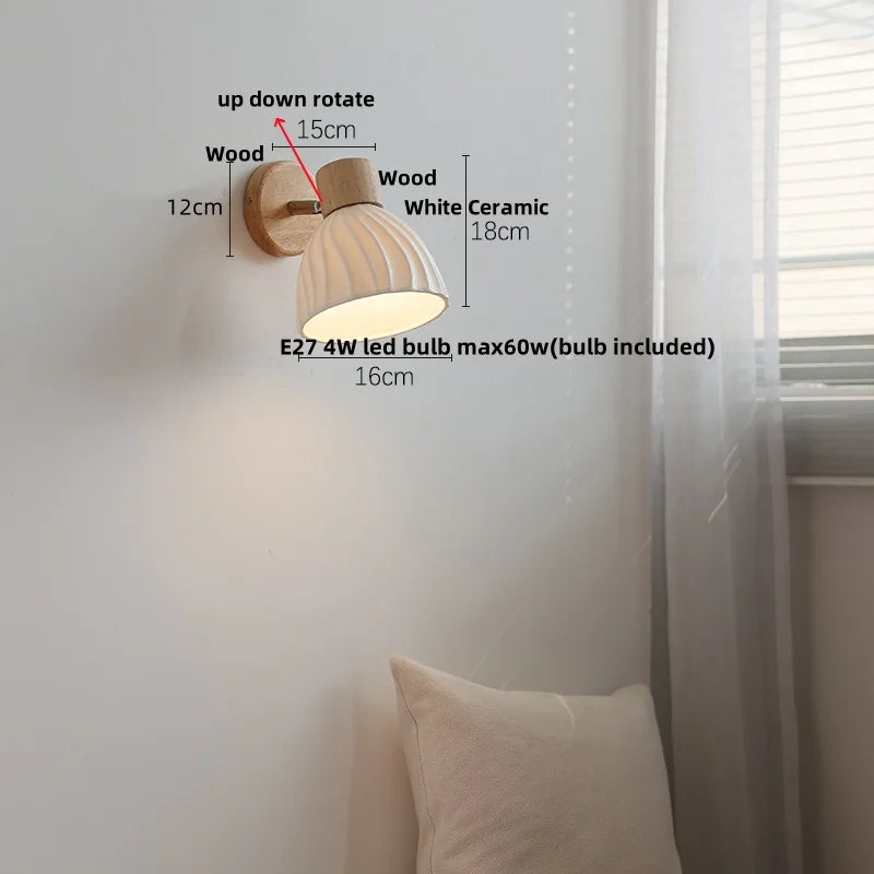 Afralia™ Amber Glass LED Wall Sconce with Pull Chain Switch, Nordic Modern Wood Stair Light