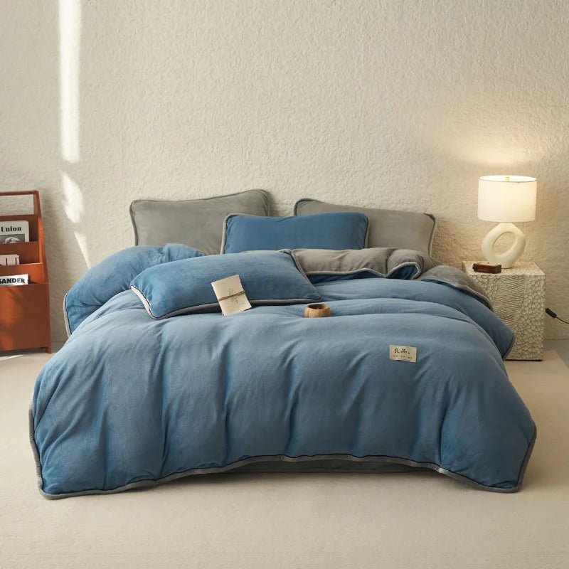 Afralia™ Color Block Milk Velvet Duvet Cover - Warm Single Bedclothes for Autumn/Winter