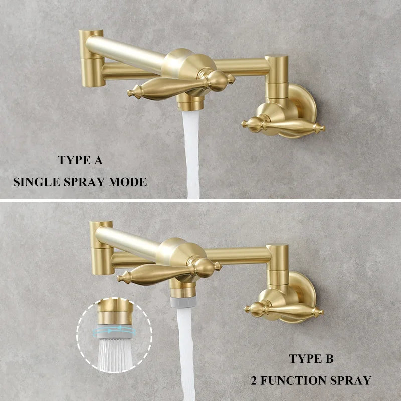 Afralia™ Brass Double Joint Telescopic Kitchen Faucet, Double Handle Sink Faucet