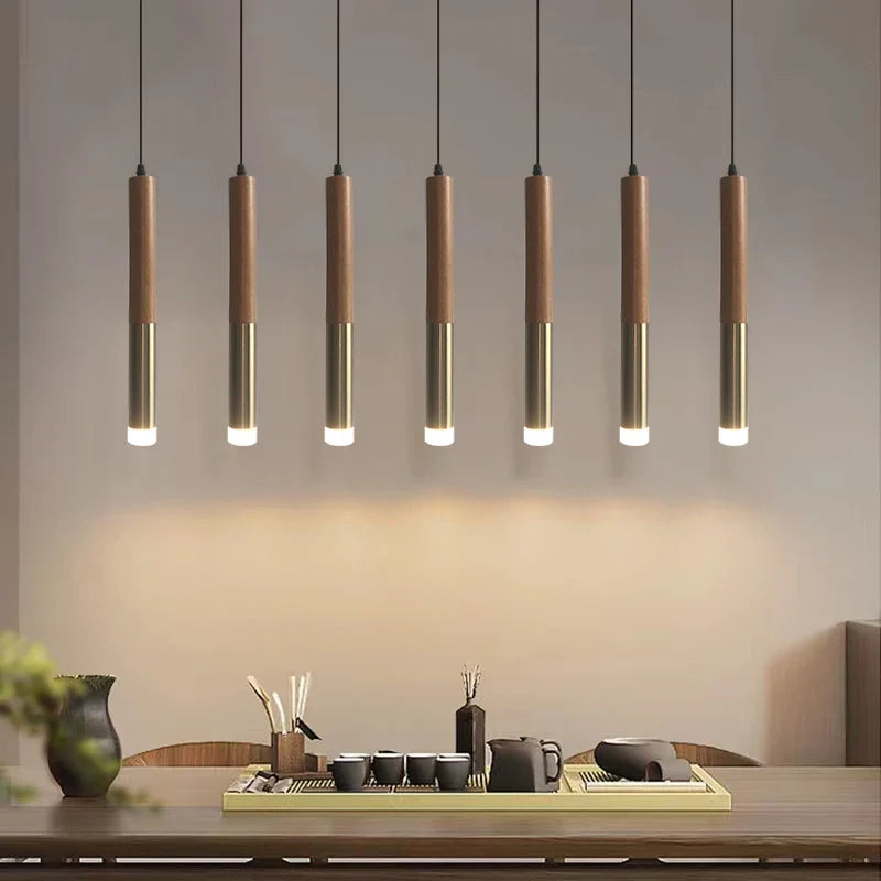 Afralia™ Nordic Wooden Rod Chandelier: LED Pendant Light for Home Decor, Dining Room Lighting