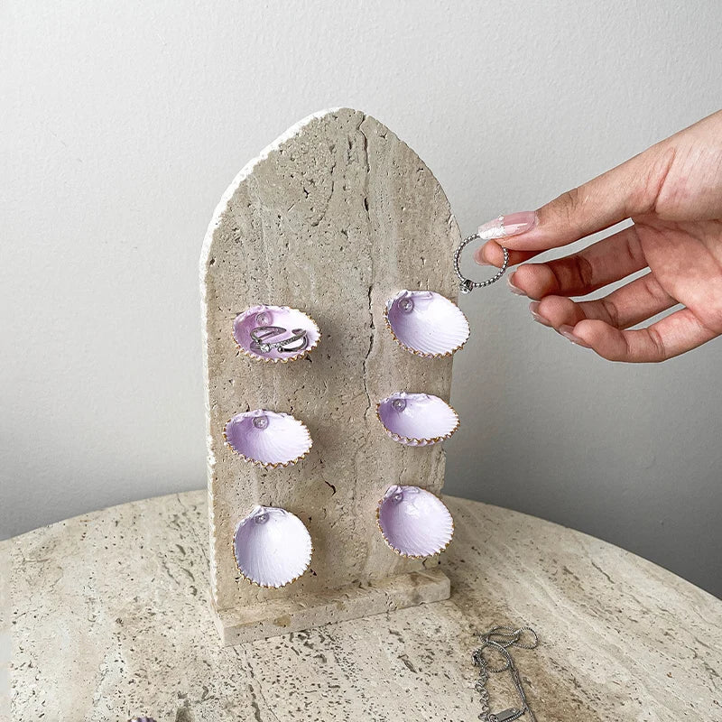 Afralia™ Marble Shell Jewelry Stand for Ring Necklace Earring Bracelet
