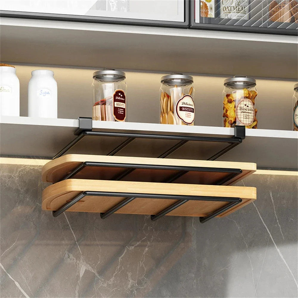 Afralia™ Kitchen Rack: Cupboard Paper Towel Rags Hanger with Hooks
