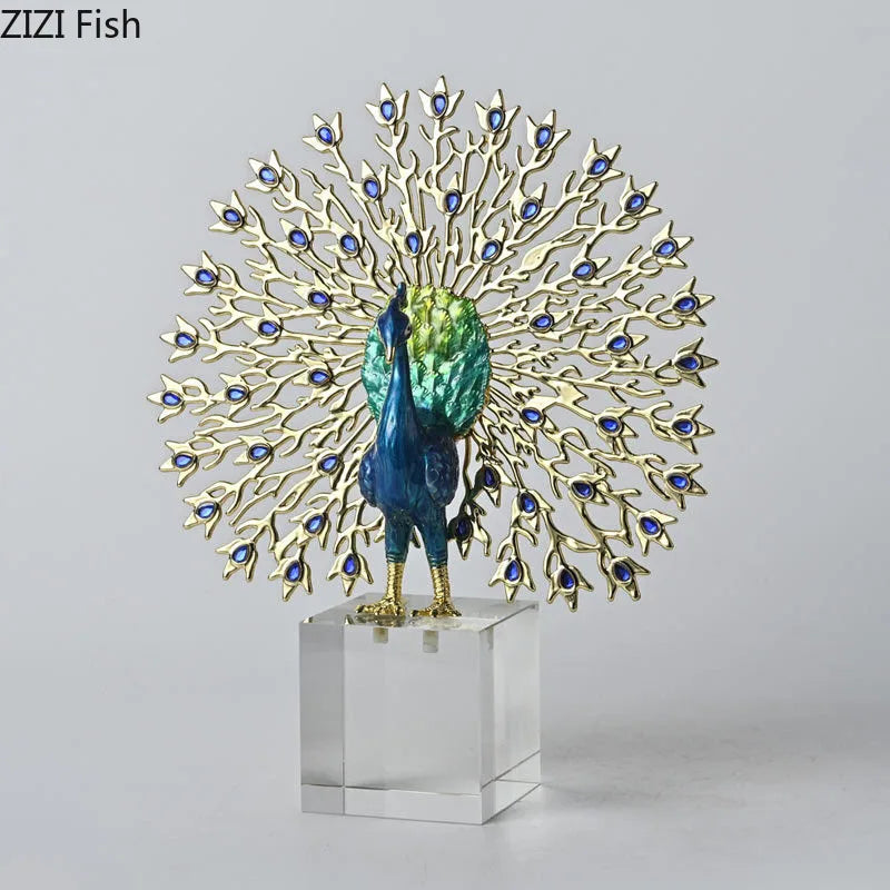 Peacock Ornament Sculpture Crystal Base | Afralia™ Room Decor Statue