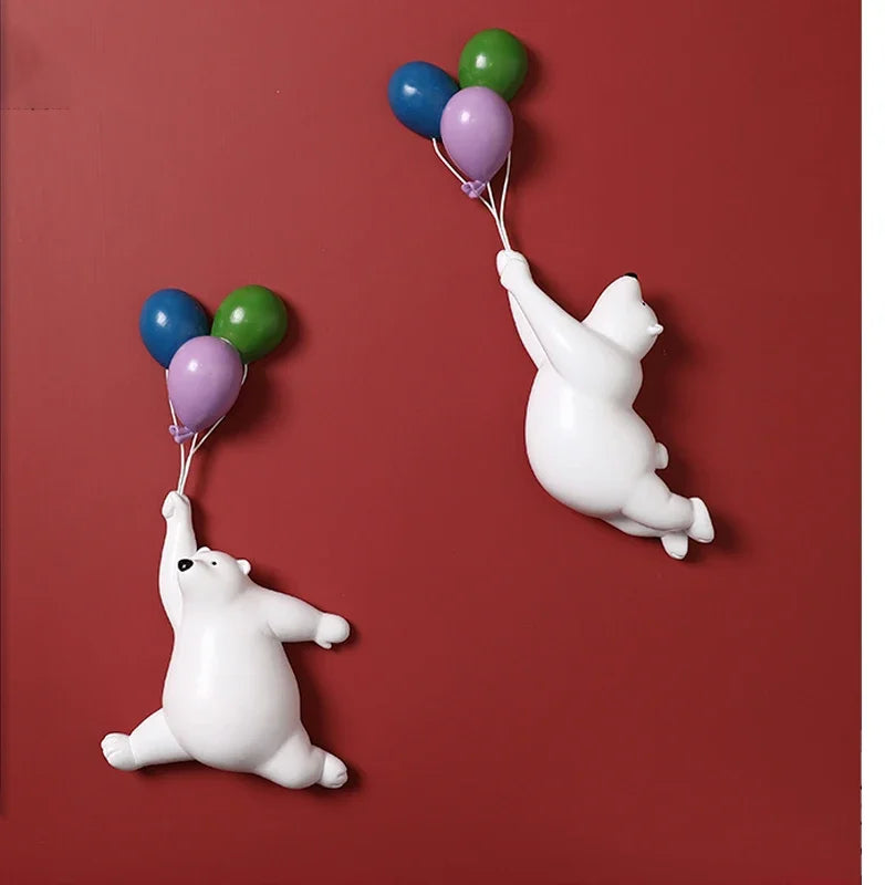Afralia™ Flying Bear Figurines Balloon Polar Bears Resin Decoration Modern Gift for Boy/Kids