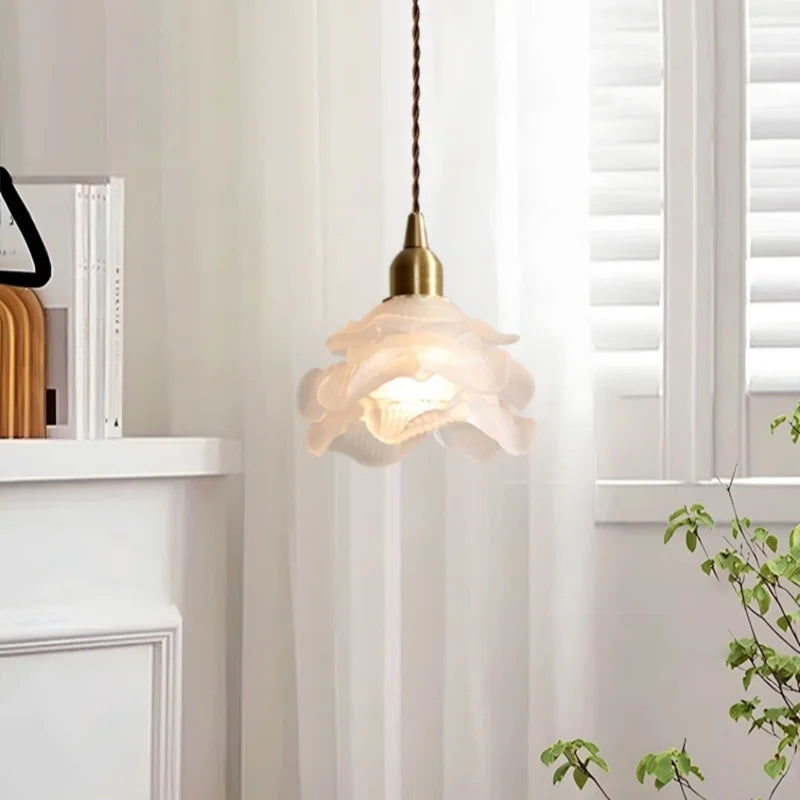 Afralia™ Small Flower LED Pendant Light - French Vintage Style for Bedroom, Living, Dining Room