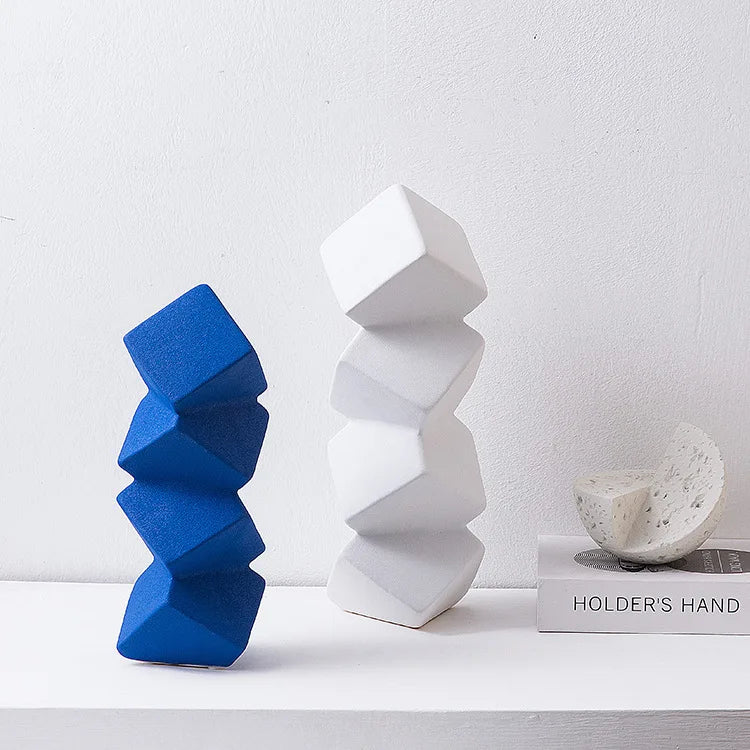 Afralia™ Geometric Square Sculpture Stack Figurine Home Decoration Accessory